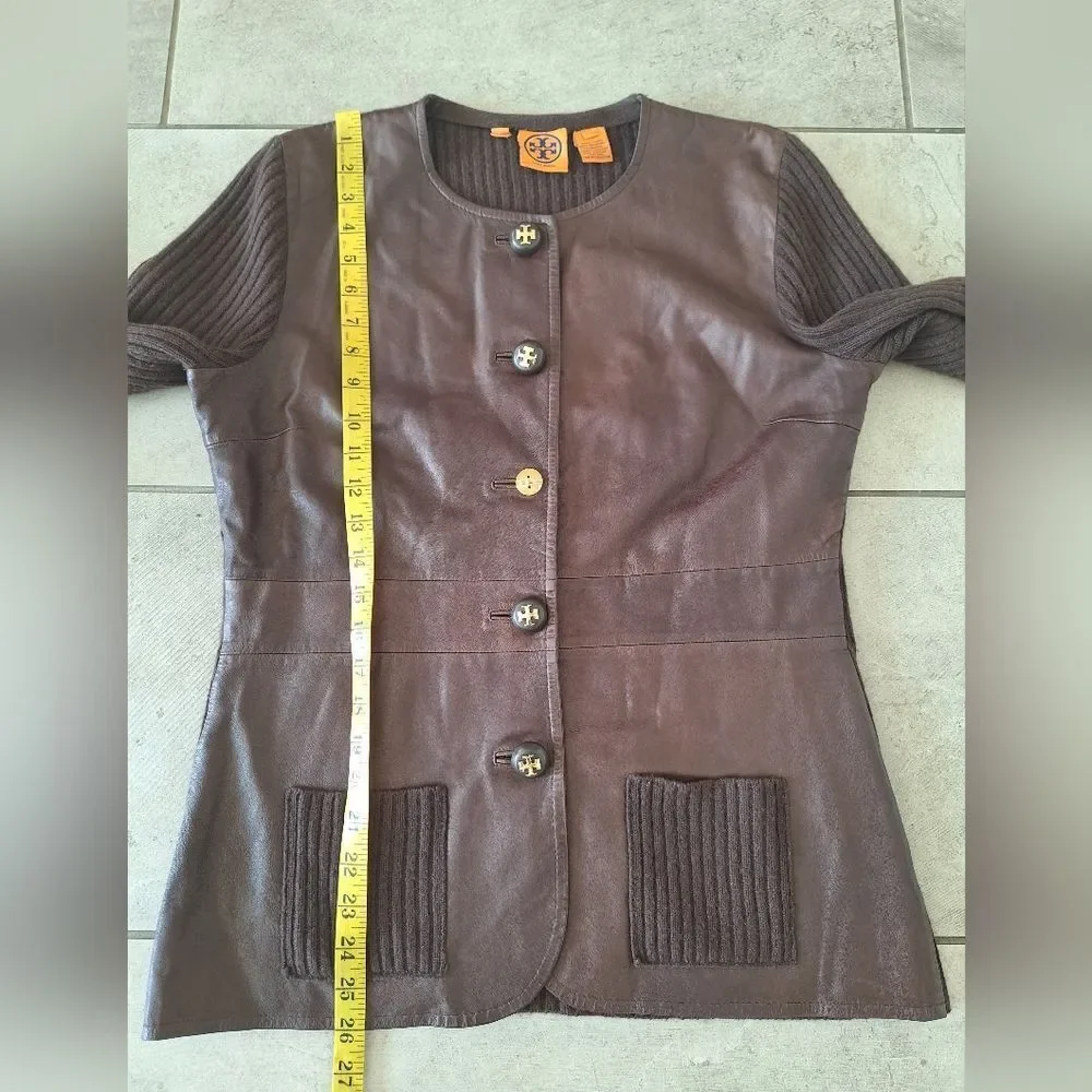 Tory Burch Brown Leather Cachemere Jacket Fitted Desing‎ Size L
